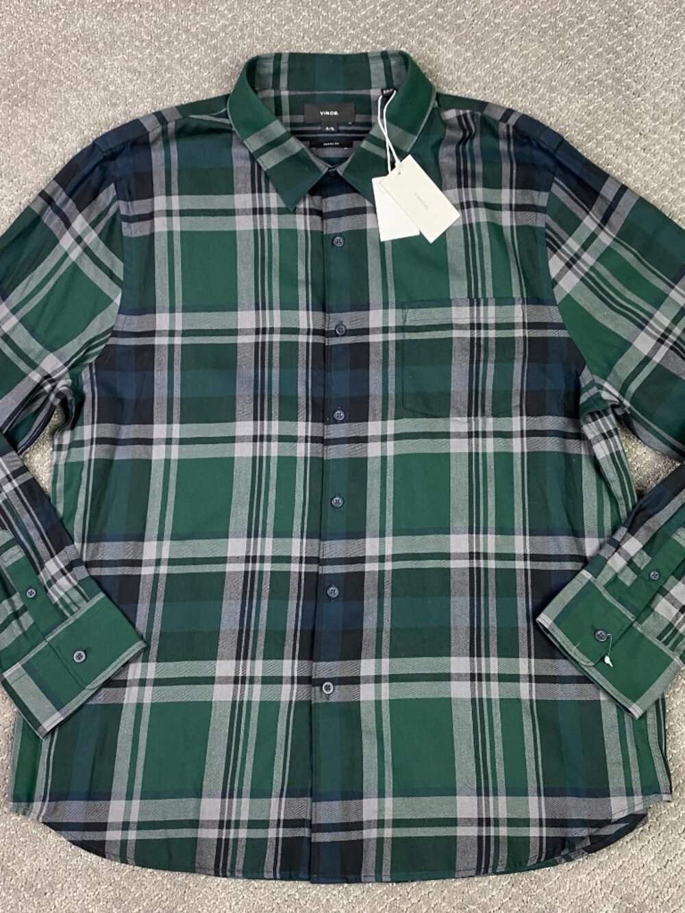 Vince Button Down Shirt Men's XL Classic Fit Green Black Plaid Up
